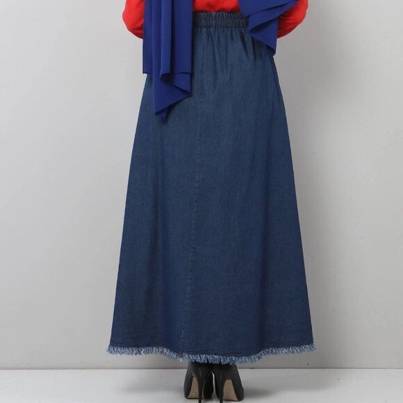 NEW Tesettur Dunyasi LACED HIJAB DENIM SKIRT DARK BLUE - Picture 5 of 9